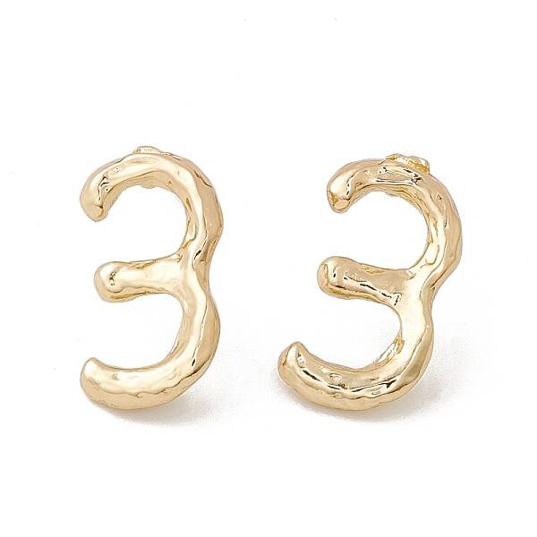 Brass Number Stud Earrings with 925 Sterling Silver Pins for Women