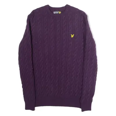 LYLE & SCOTT Mens Jumper Purple Crew Neck Cable Knit Wool M