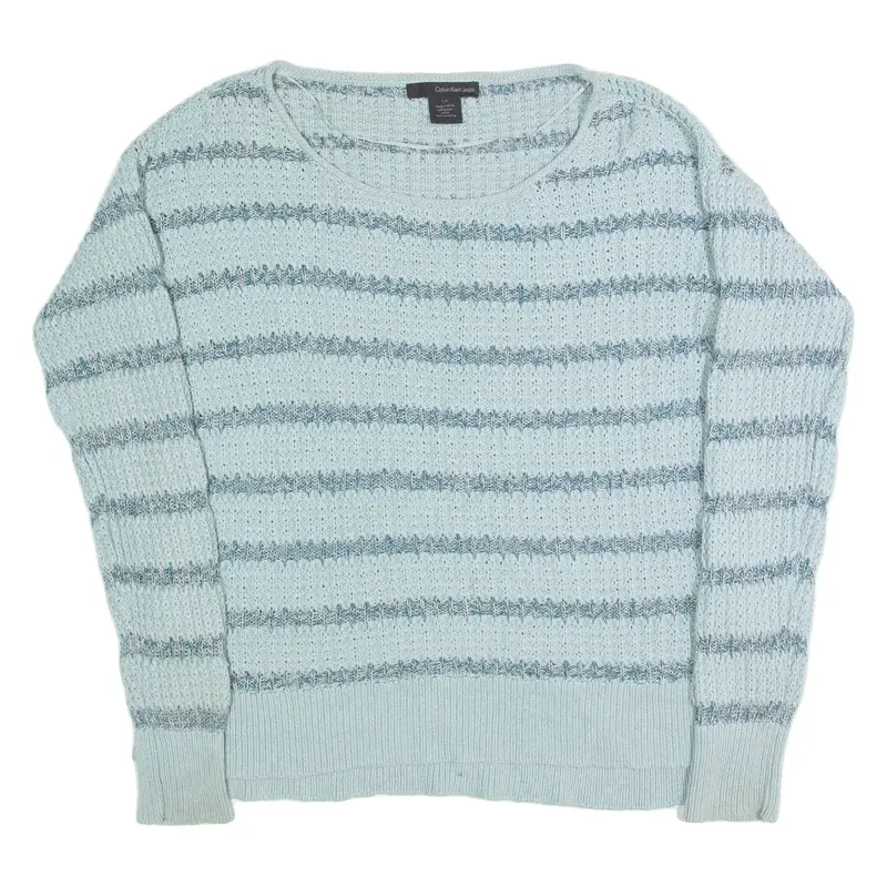 CALVIN KLEIN JEANS Womens Patterned Jumper Blue Striped Chunky Knit L