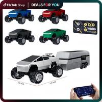 Hotfree 1/64 Mini RC Monster Cybertruck – All-Terrain Metal Off-Road Pickup with Trailer | 2.4GHz Remote & App Control | US...