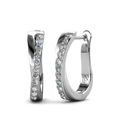 Amaya 18k White Gold Plated 16mm Twisted Hoop Earrings with Simulated Diamond Crystals