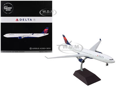 Airbus A330-300 Commercial Aircraft Delta Air Lines (N829NW) White with Blue and Red Tail Gemini 200 Series 1/200 Diecast Mod...