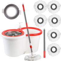 Spin Mop and Bucket with Wringer Set,360° Mop and Bucket System with 6 Microfiber Mop Refills and Floor Brush, 61\