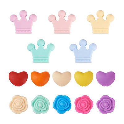 50Pcs 15 Style Food Grade Eco-Friendly Silicone Focal Beads