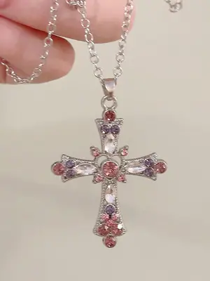 Rhinestone Decor Cross Pendant Necklace, 2024 New Fashion Y2k Matching Necklace for Women, Exquisite Jewelry Gifts for Girlfr...