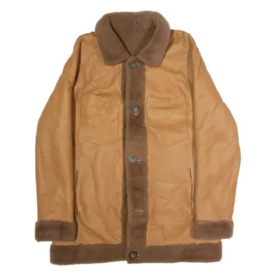 Mens Overcoat Coat Brown Shearling L