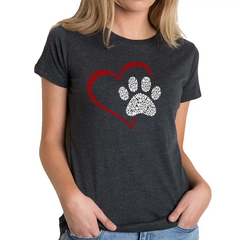 Paw Heart - Women's Premium Blend Word Art T-Shirt - Turquoise - Small