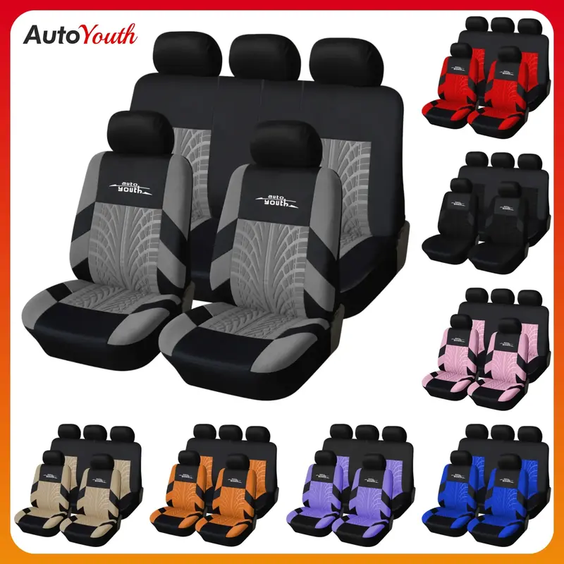 5 Seats Car Seat Covers Universal 1 Set, for Front & Rear Seats, Stylish Polyester Fabric Car Seat Protectors with Embroidere...