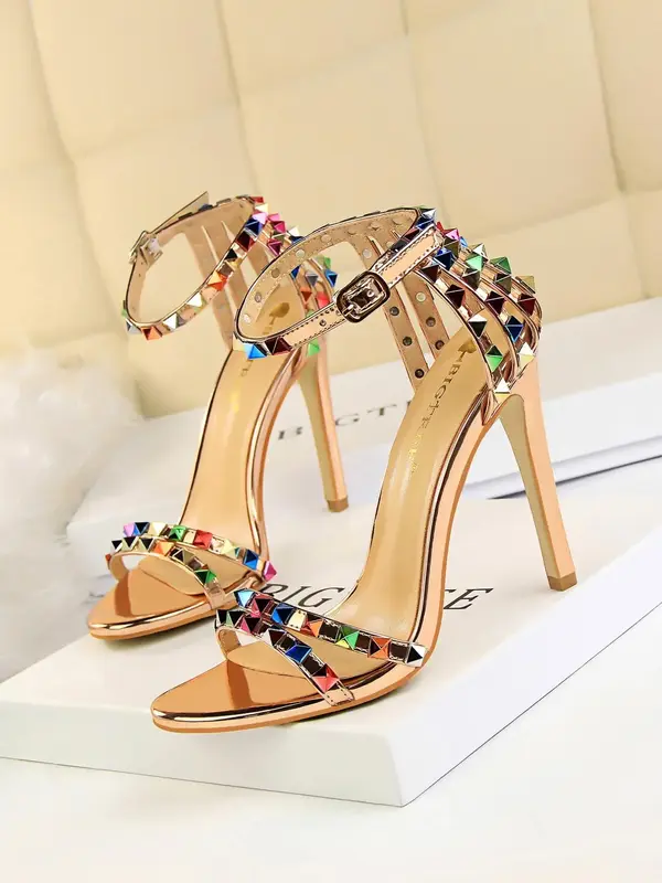 Women's Fashionable Studded Decor Stiletto Heels, Valentine's Gifts for Her, Elegant Heeled Sandals for Party, Banquet, Fashi...