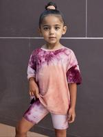 Two-piece Set Girl's Tie Dye Drop Shoulder Tee & Short Set, Fashion Cozy Round Neck Short Sleeve T-shirt & Skinny Bottoms for...
