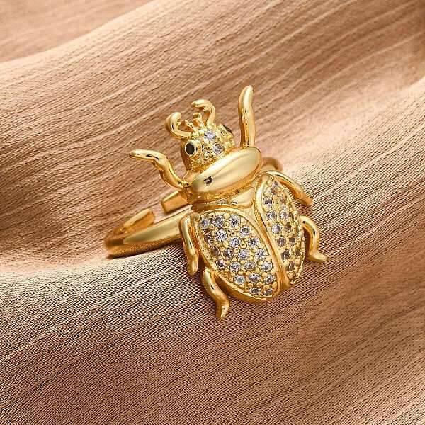 Brass Micro Pave Cubic Zirconia Adjustable Open Cuff Rings for Women
