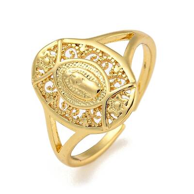 Oval with Virgin Mary Brass Open Cuff Rings for Women