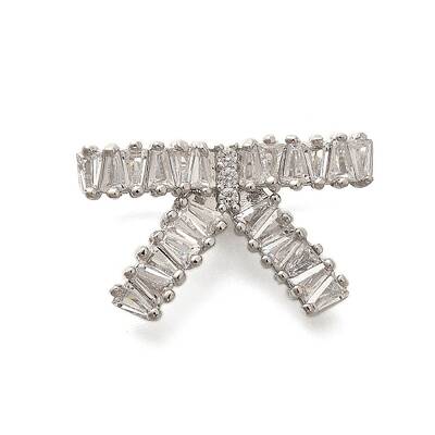 Rack Plating Brass Clear Cubic Zirconia Bowknot Connector Charms