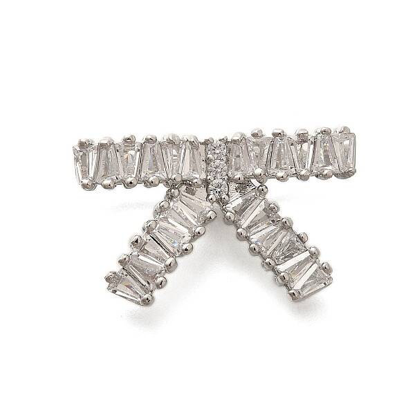 Rack Plating Brass Clear Cubic Zirconia Bowknot Connector Charms