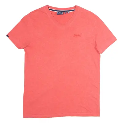 SUPERDRY Mens T-Shirt Red V-Neck M