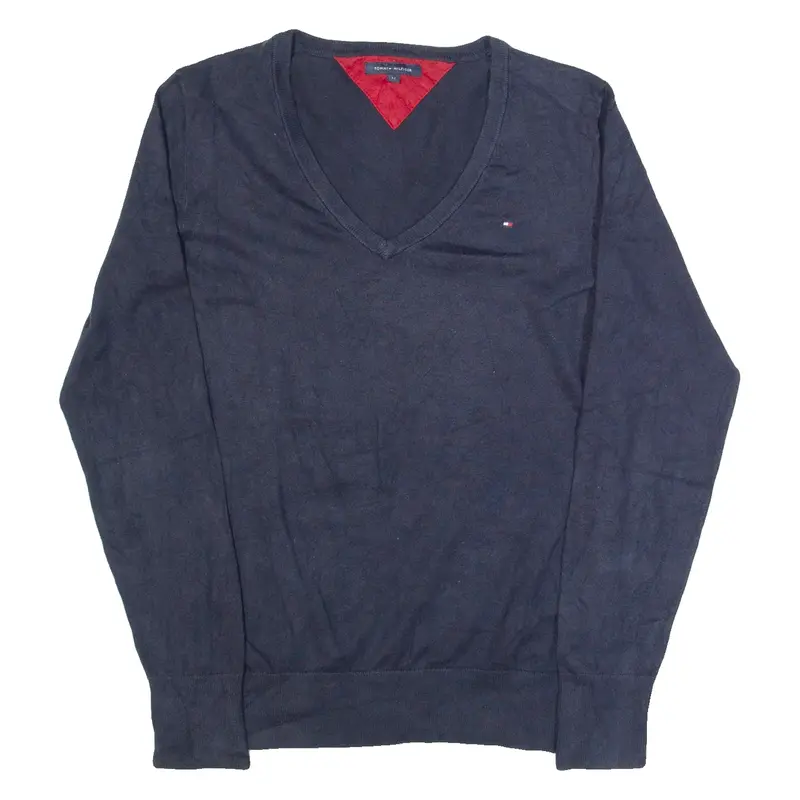 TOMMY HILFIGER Womens Jumper Blue V-Neck Tight Knit M