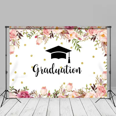 Glitter Pink Floral White Graduation Photo Backdrop - Aperturee