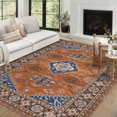 Garvee Washable Rug 8x10 Area Rugs for Living Room Non Slip Large Area Rug for Bedroom Distressed Vintage Boho Rug Chenille C...