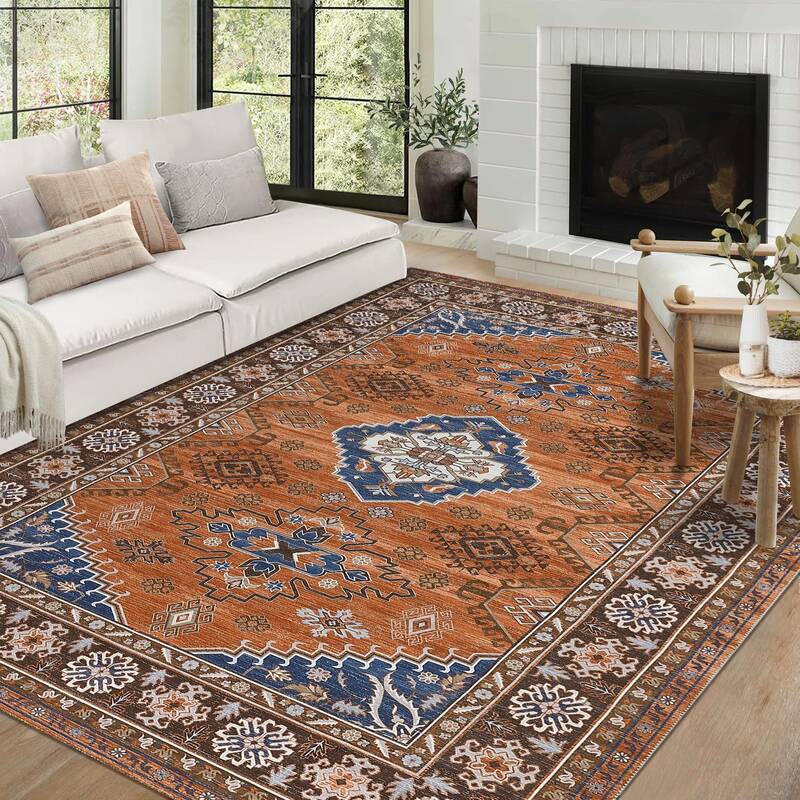 Garvee Washable Rug 8x10 Area Rugs for Living Room Non Slip Large Area Rug for Bedroom Distressed Vintage Boho Rug Chenille C...