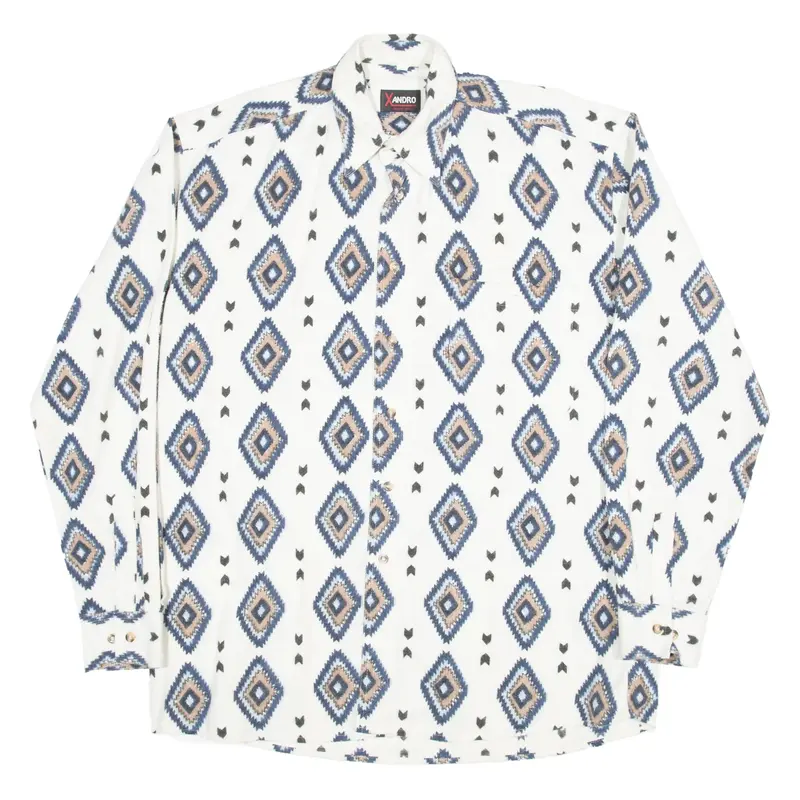 XANDRO Mens Shirt White Geometric Long Sleeve L