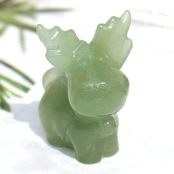 Christmas Natural Green Aventurine Carved Healing Deer Figurines