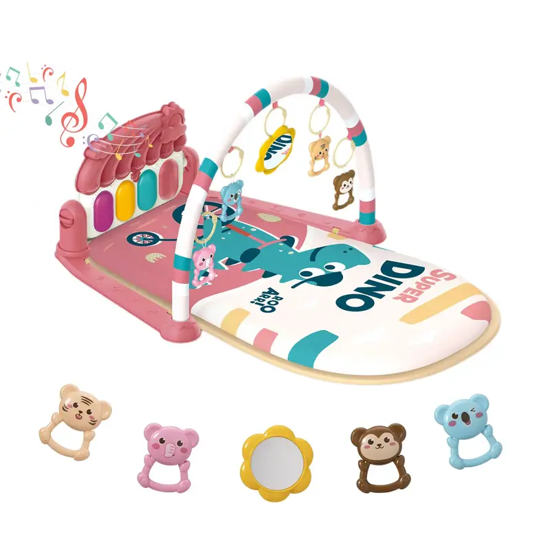 Baby  Play Mat Baby Gym, Piano Tummy Time Baby Activity Gym Mat with 5 Infant Learning Sensory Baby Toys, Music and Lights Bo...