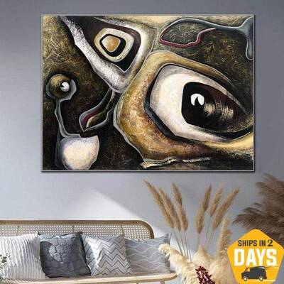 Abstract Oil Painting on Canvas: Textured Wall Art in Brown, Gold and Silver Colors as Contemporary Artwork for Modern Home D...