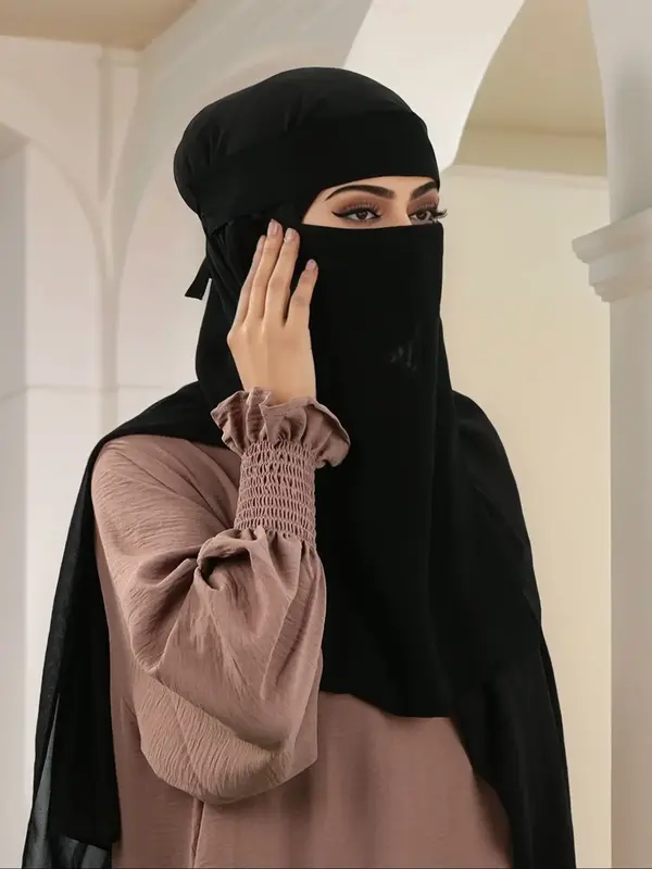 Women's Chiffon Niqab Mask, Soft Breathable Fabric, Lace-Up Design, Sporty Style, All-Season Wear, Ideal for Modest Clothing