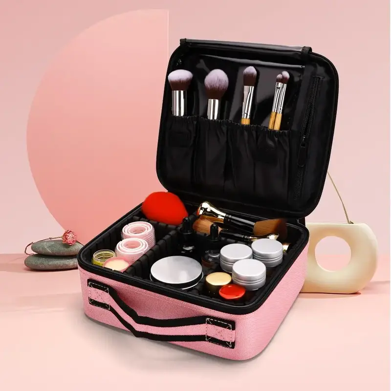 Large Capacity Makeup Storage Bag with Handle, Travel Makeup Case, Summer Portable Multi-grid Cosmetics Storage Bag, Zipper M...