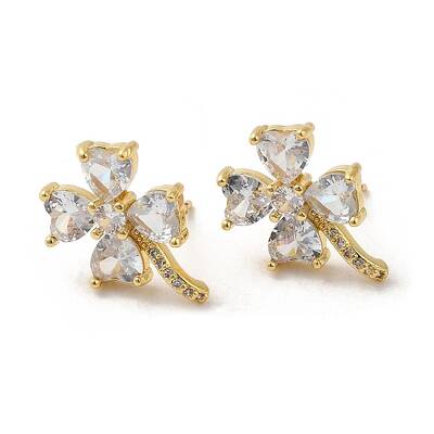 Rack Plating Real 18K Gold Plated Brass Clover Stud Earrings