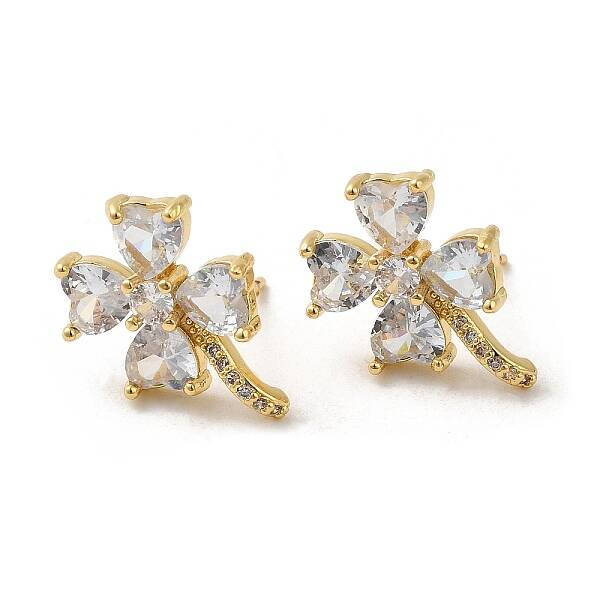 Rack Plating Real 18K Gold Plated Brass Clover Stud Earrings
