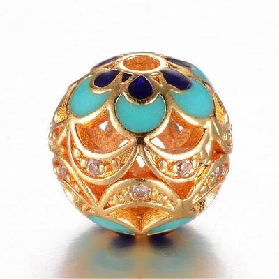 Brass Micro Pave Cubic Zirconia Beads