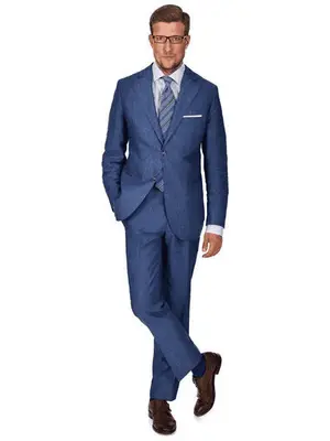 Mens Blue Linen Suit