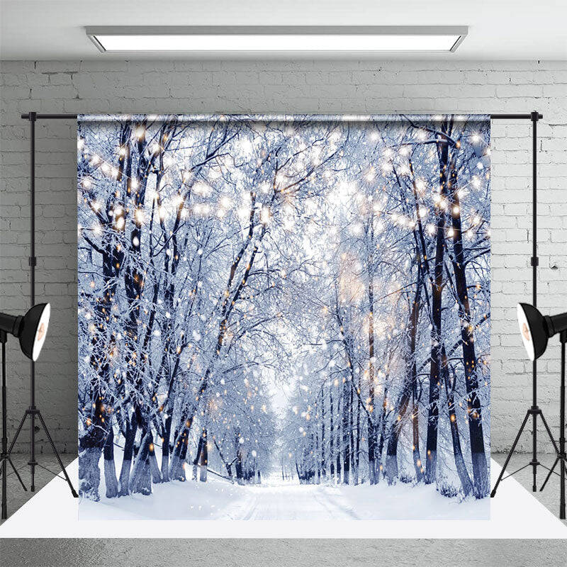Bright Light Twinkling Snowy Winter Forest Backdrop - Aperturee
