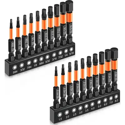 20 count Premium Hex Bit Set, Impact Hex  Allen Wrench Drill Bit Set (Metric&SAE), 1/4\