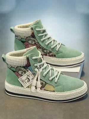 Unisex's Cartoon Bear Print Lace Up Skate Shoes, Casual Comfortable Sports Shoes for Outdoor Hiking, Fashionable Skate Shoes ...