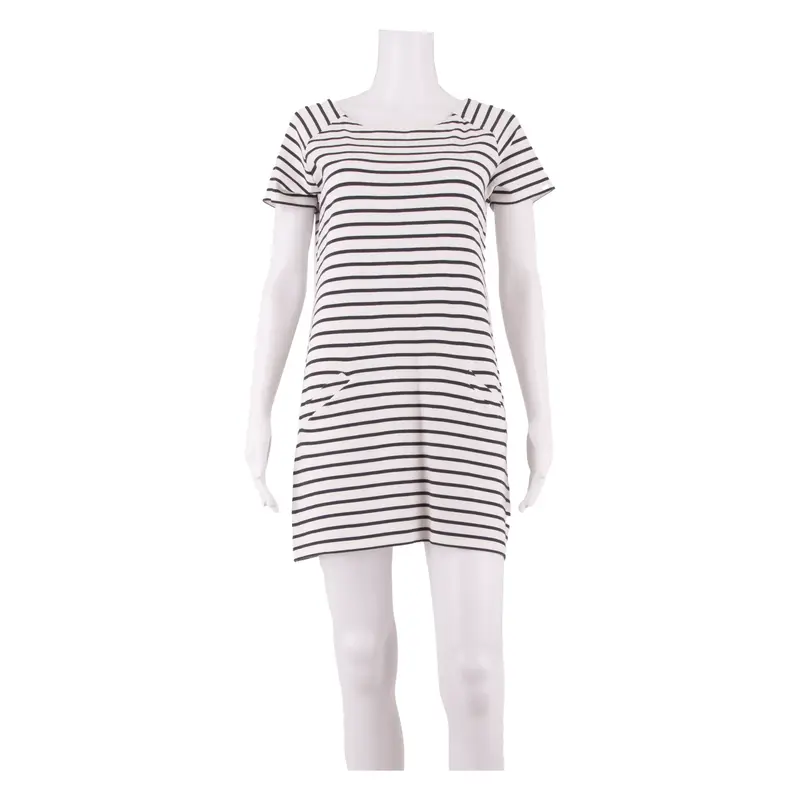 WHITE STUFF Womens Shift Dress White Striped Short Sleeve Knee Length UK 10