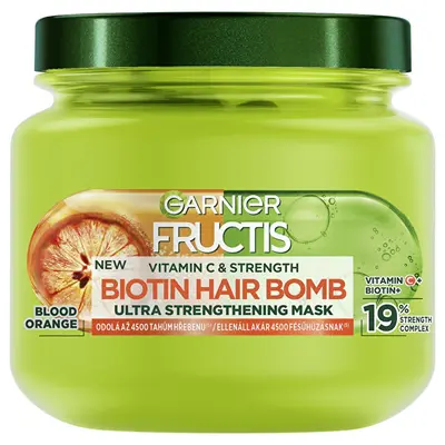 Garnier Strengthening Mask For Weak Hair Fructis Vitamin C & Strength Biotin Hair Bomb (Ultra Strengthening Mask) 320 ml