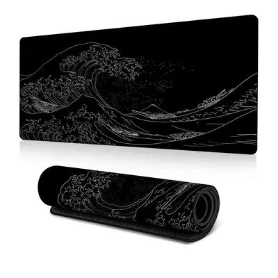 Sea Wave Pattern Mouse Pad, 1 Count Extended Gaming Keyboard Mat, Large Desktop Pad with Stitched Edge & Non-slip Rubber Base