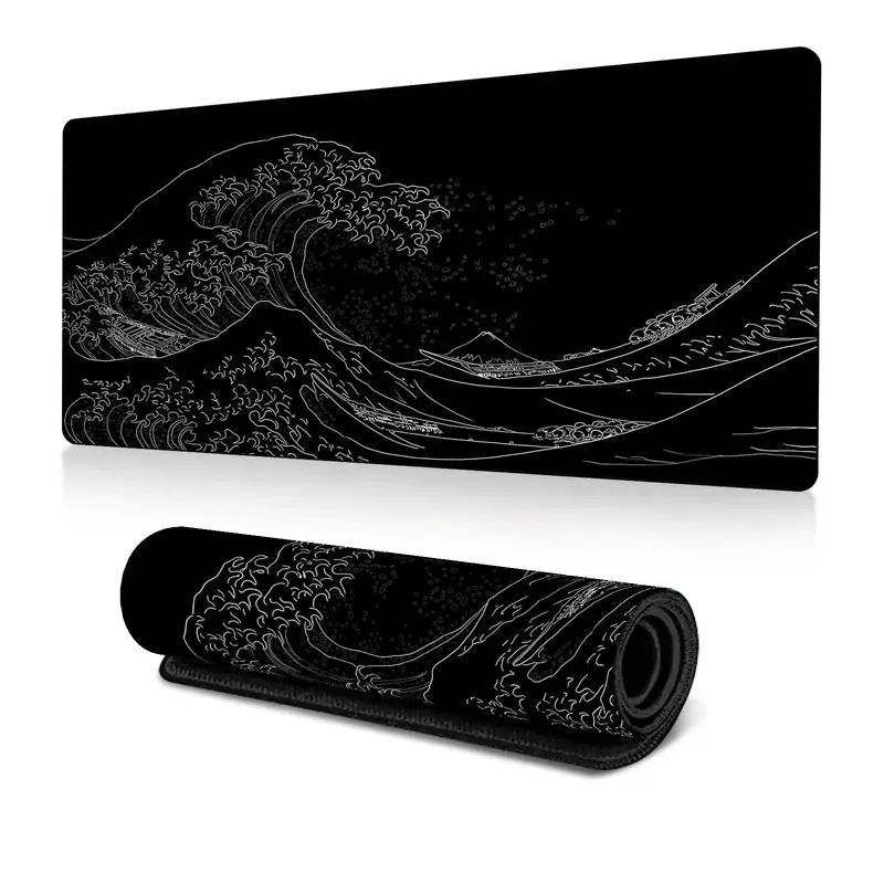 Sea Wave Pattern Mouse Pad, 1 Count Extended Gaming Keyboard Mat, Large Desktop Pad with Stitched Edge & Non-slip Rubber Base