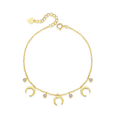 S925 Sterling Silver Cubic Zirconia Round Moon Charm Bracelet