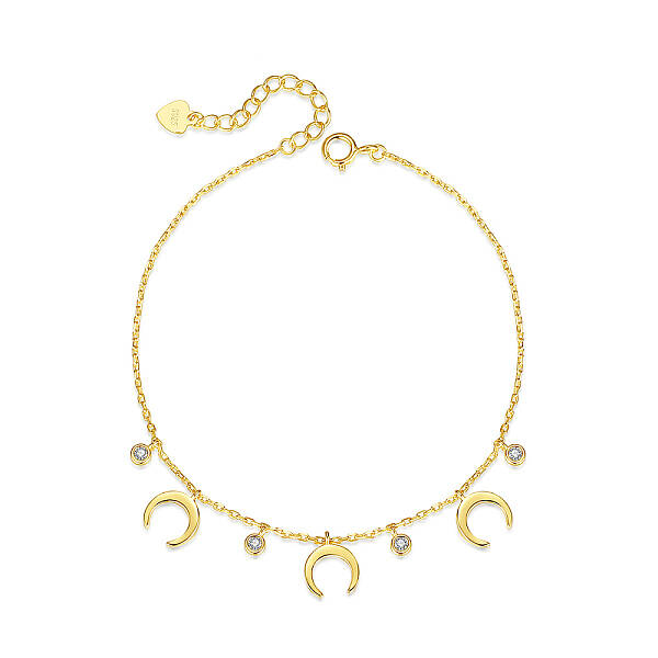 S925 Sterling Silver Cubic Zirconia Round Moon Charm Bracelet