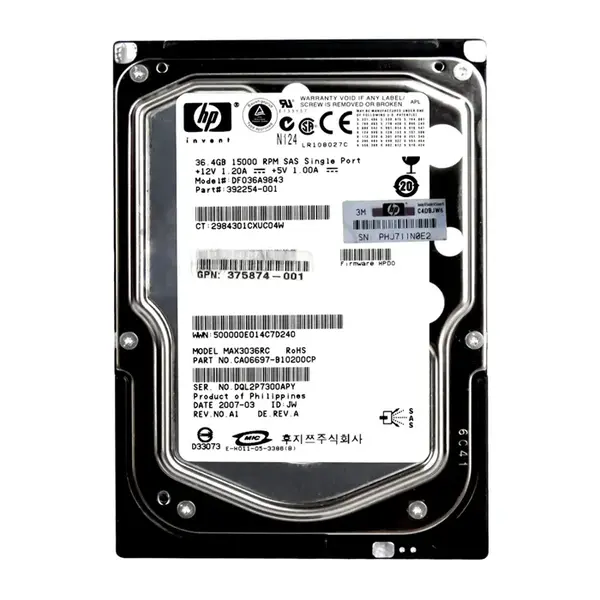 375874-001 HP 36GB 3Gb/s SAS 15000 3.5-inch 8MB Hard Drive