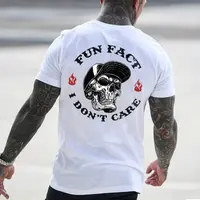 FUN FACT I DON'T CARE Skull Print Men's T-shirt, Top Menswear, Cotton Tee Shirt Casual Streetwear - LORI HYNES