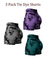 Women's 3pcs Tie Dye High Waist Seamless Sports Shorts, High Stretch Gym, , Casual Indoor Outdoor Ladies Shorts  workout cycl...