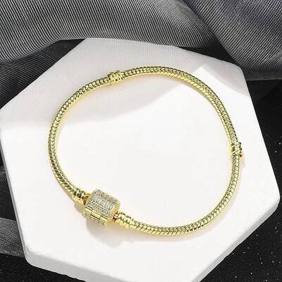Brass Micro Pave Clear Cubic Zirconia Link Bracelets
