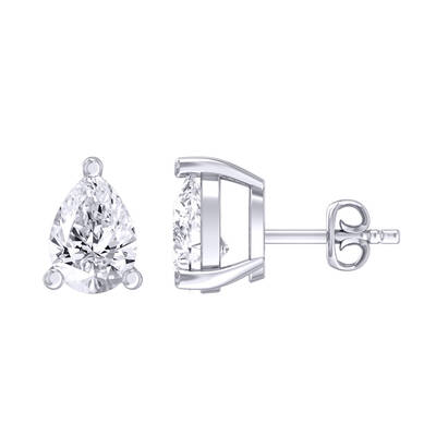 Certified Lab Grown Four Prong Pear Shape Diamond Stud Earring | 14K White Gold 4 ct. tw.