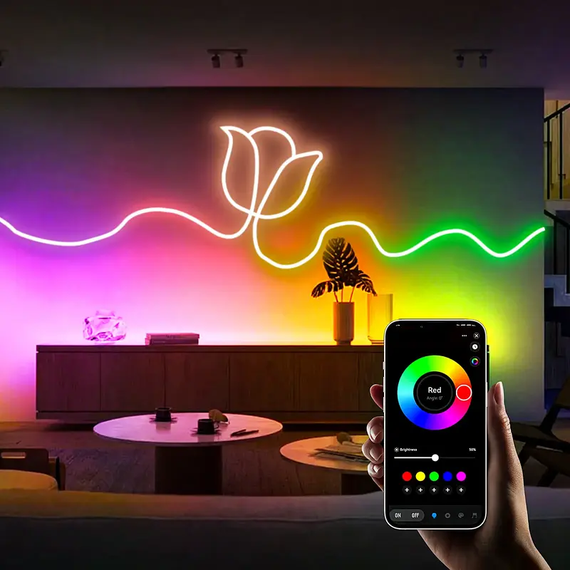 LED Smart Neon Rope Light, USB Powered Flexible Strip Light, RGB Color Changing Ambient Light For Bedroom, Living Rome, Game ...