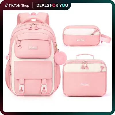 Fimibuke 3 PCS Middle High School Student Teen Girl Backpack with Lunch Bag Pencil Pouch Set, Waterproof School Bag Bookbag B...