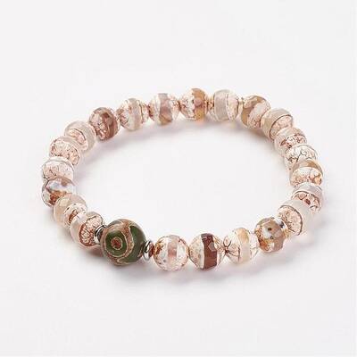 Natural Tibetan Style dZi Agate Bead Stretch Bracelets